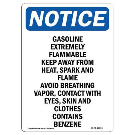 Signmission Safety Sign, OSHA Notice, 18" Height, Gasoline Extremely Flammable Keep Sign, Portrait OS-NS-D-1218-V-13065